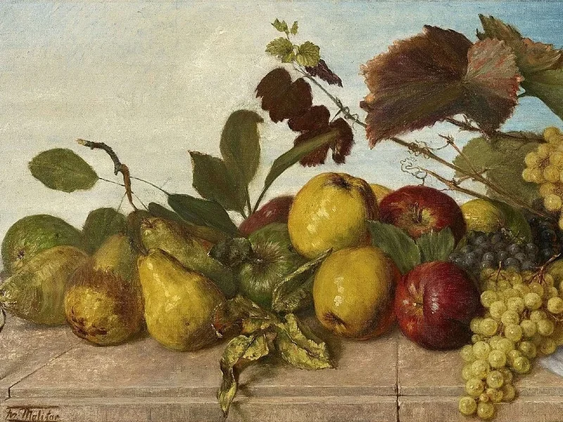 1857-Franz Molitor - Natura morta con pere, mele e uva